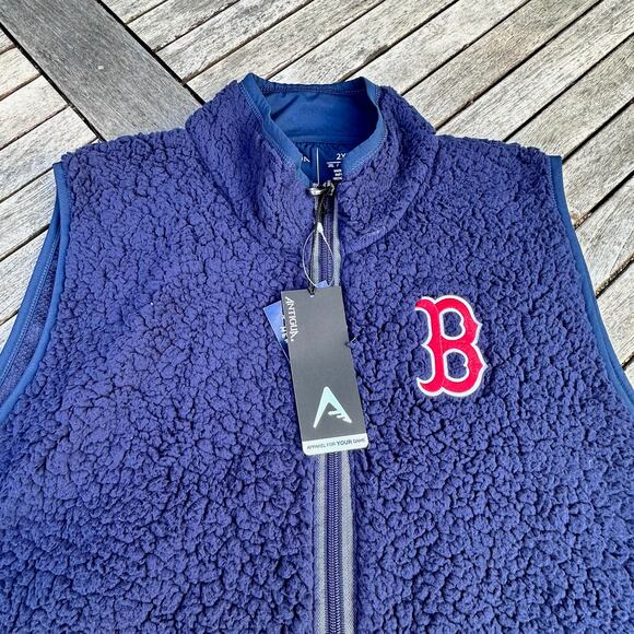 Antigua Womens Blue Boston Red Sox Sherpa Grace Full Zip Mock Neck Size 2XL Vest - Picture 2 of 11